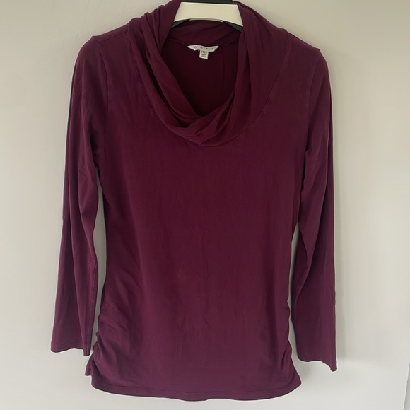 CAbi Twisted Cowl Neck Long Sleeve Cotton Top in Merlot Large - Picture 7 of 13